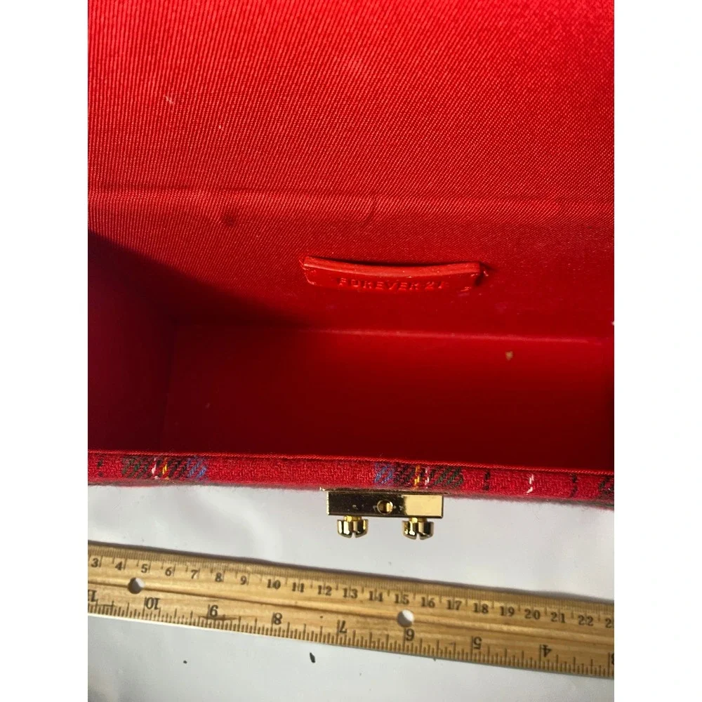 Vintage Red Plaid Wool Clutch Purse With Red Faux Leather Trim‎